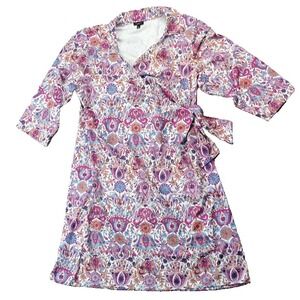 Talbots Plus‎ Petite 2XP Dress Womens Pink Purple Faux Wrap Stretch Collar